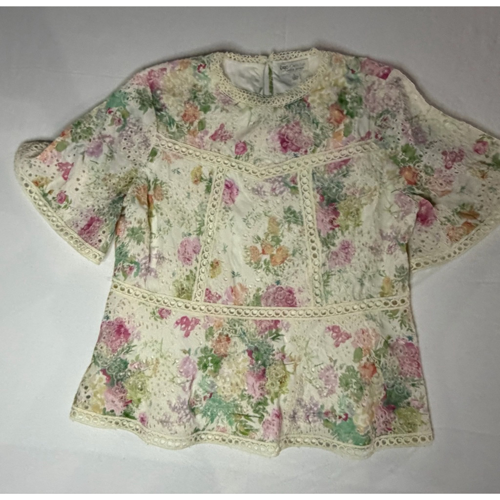 Cato Whimsigoth Cottagecore Floral Lace Peplum Blouse L Romantic Prairie Fairy